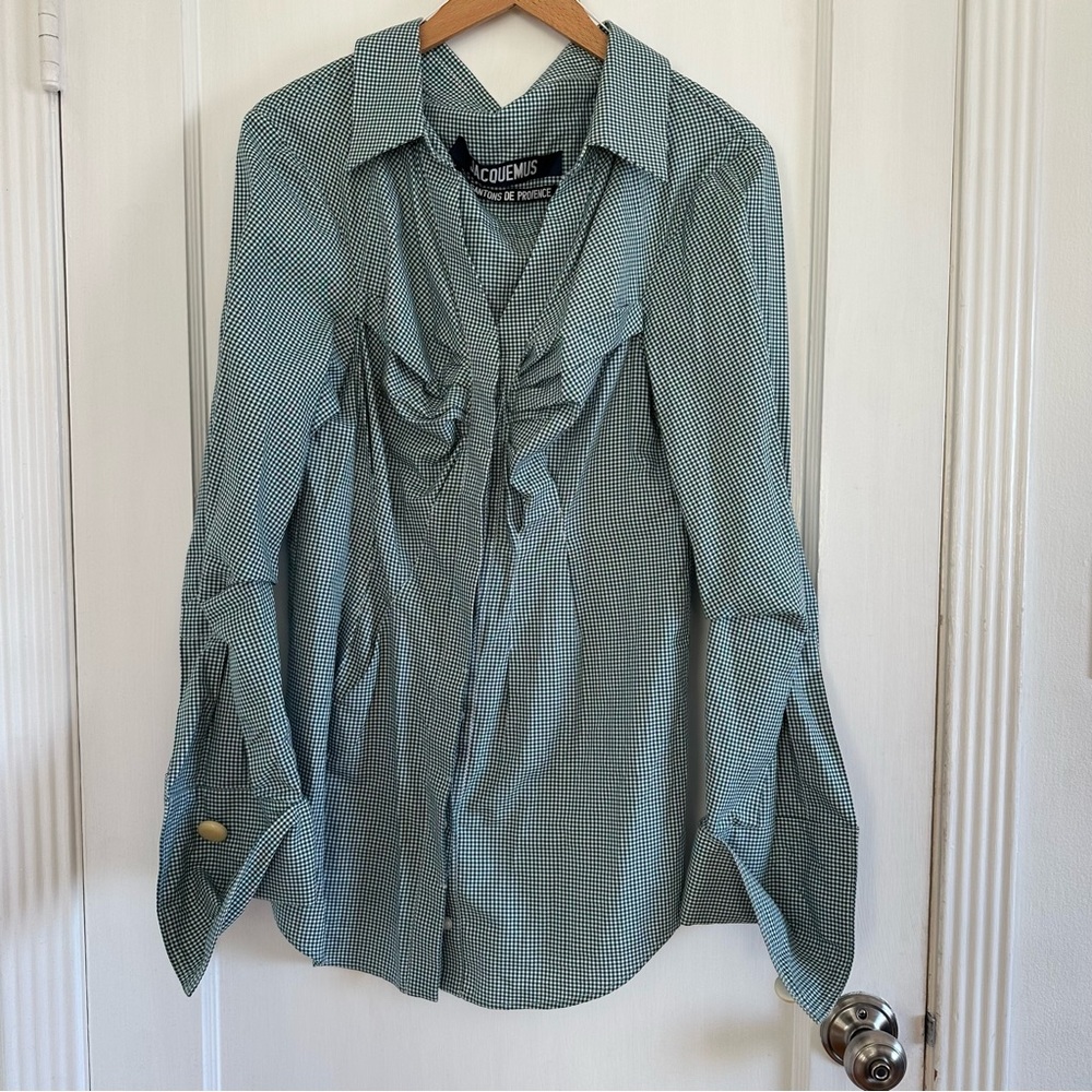 Jacquemus la robe beauduc ruched button down shirt dress fr 40